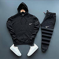 Мужской спортивный костюм Худи черный + черные штаны лого Nike