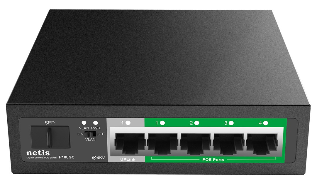 Netis Комутатор P106GC 4xGE PoE+, 1xGE Uplink, 1xGE SFP, некерований