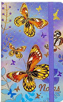Блокнот А5 тверда обкладинка на гумці в клітинку 80 аркушів 14 х 21 Метелики 1