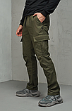 Чоловічі спортивні демісезонні штани карго хакі з манжетами і кишенями, фото 3