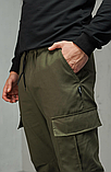 Чоловічі спортивні демісезонні штани карго хакі з манжетами і кишенями, фото 4