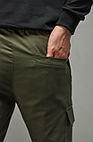 Чоловічі спортивні демісезонні штани карго хакі з манжетами і кишенями, фото 6