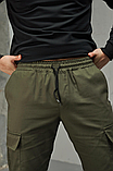 Чоловічі спортивні демісезонні штани карго хакі з манжетами і кишенями, фото 7