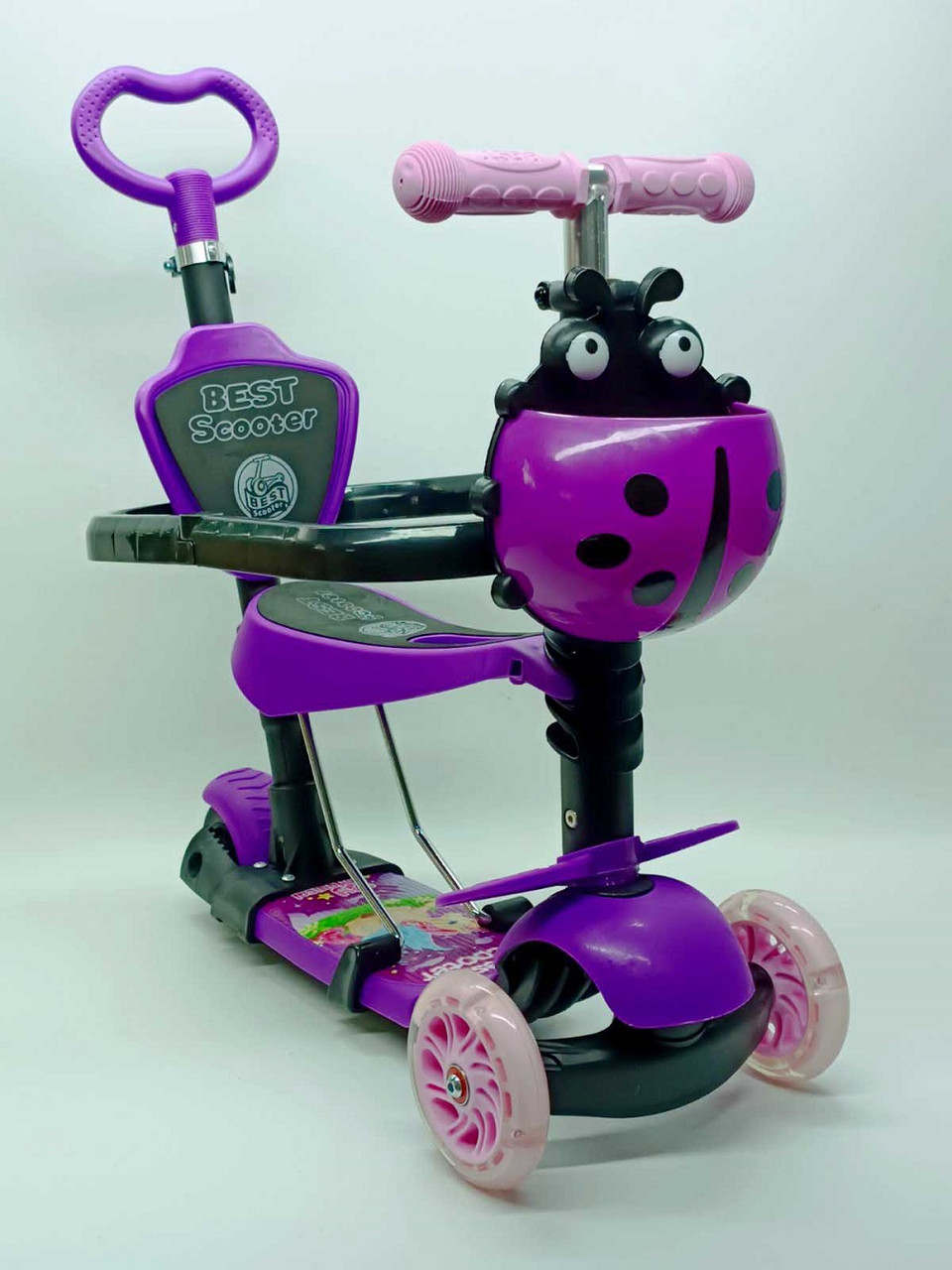 Самокат дитячий Best Scooter "My magical unicorn" фіолетовий, із захистом і батьківською ручкою 58008