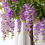 Штучна гілка гліцинії звисають. 85 см бузкова силікон за 10 шт., фото 2