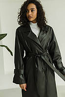 Кожаный тренч женский черный стильный трендовый L-XL, 2000000188362