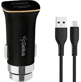 Автомобільний зарядний пристрій Gelius Apollo GP-CC01 2USB 3.1A 15W + кабель MicroUSB Black