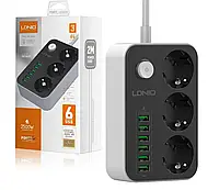 Подовжувач Мережевий фільтр LDNIO SE3631 3 розетки / 6 USB порту 2m з вимикачем