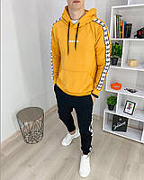 Мужской оранжевый спортивный костюм Adidas весна-осень с лампасами, Оранжевый спорт комплект Адидас Худи+Штаны