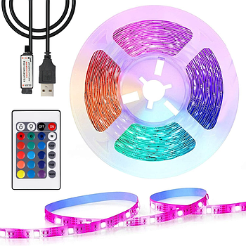 Світлодіодна Led стрічка 10м, з пультом ДК, від USB / Стрічка від повербанку / RGB стрічка для декоративної підсвітки