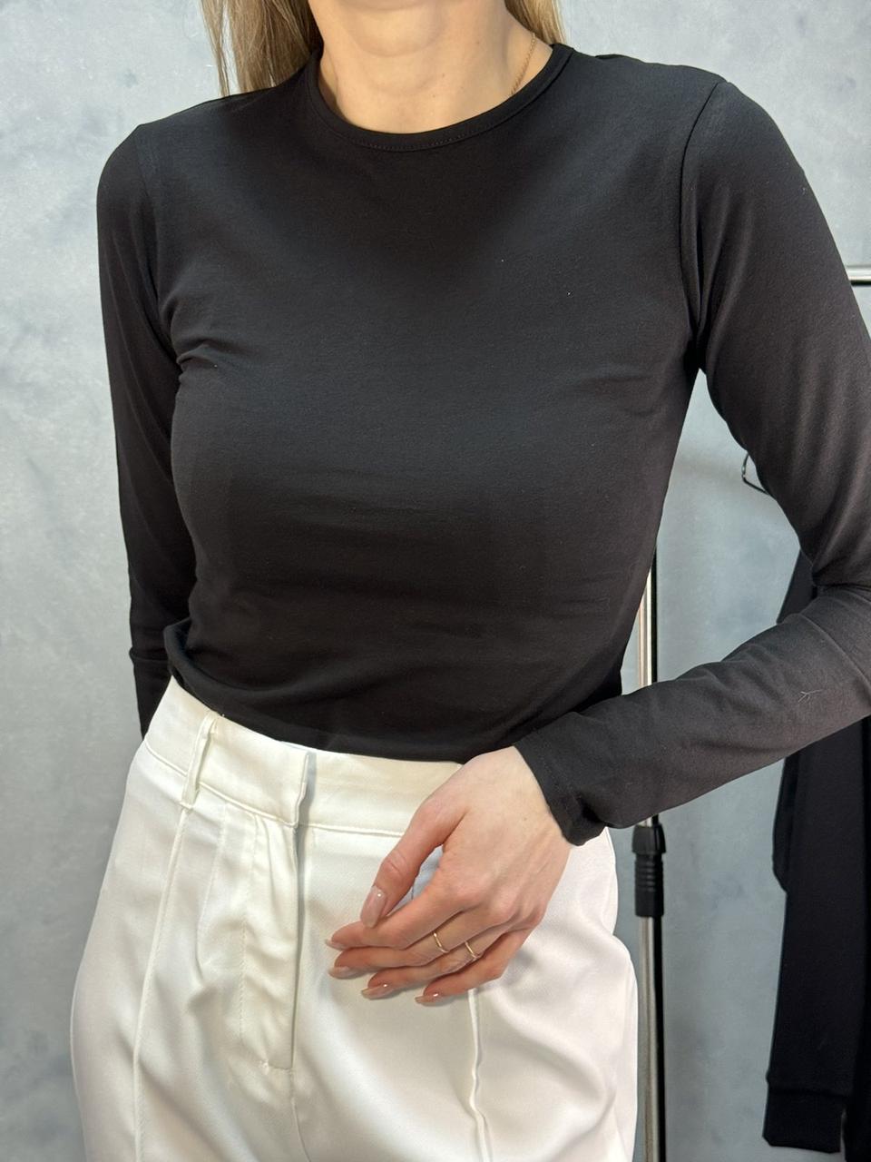 Чорний базовий лонгслів жіночий із трикотажу PLT (р. XS-S) 1043337, фото 1