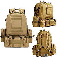 Рюкзак тактический с подсумками на 55л (53х35х22 см), B08, Песочный / Туристический рюкзак с системой Molle