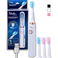Электрическая зубная щетка Shuke с 4-мя насадками Белая / Аккумуляторная зубная щетка / Зубные щетки
