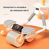 Фітнес-тренажер для живота Abs Wheel Roller колесо ролик для преса з тримачем смартфона, фото 3