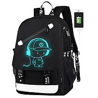 Шкільний рюкзак підлітковий з USB (46х30х15 см), що світиться в темряві / Великий молодіжний рюкзак