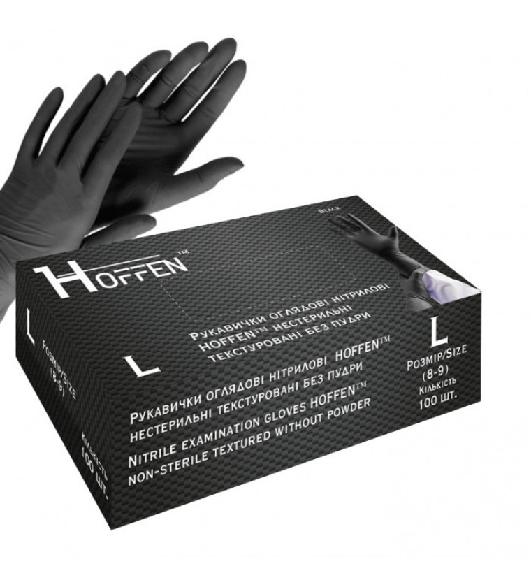Рукавички нітрилові Hoff BLACK неопудрені, розмір L100 шт\50 пар Чорні