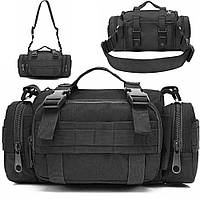 Сумка тактическая наплечная на 5 л B04, 35х14х18 см, Черная / Поясная армейская сумка / Мужская сумка