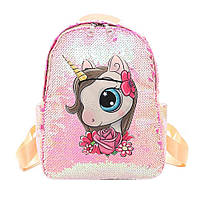 Детский рюкзак с пайетками "Единорог", 25х20х10 см, Розовый 8621 / Рюкзак школьный для девочки с единорогом
