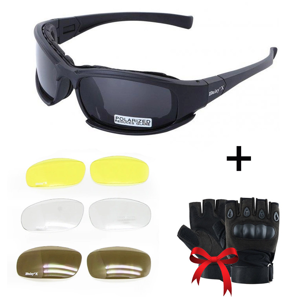 Очки тактические 4 комплекта линз + Подарок Перчатки без пальцев тактические / Солнцезащитные очки - фото 1 - id-p2118417672