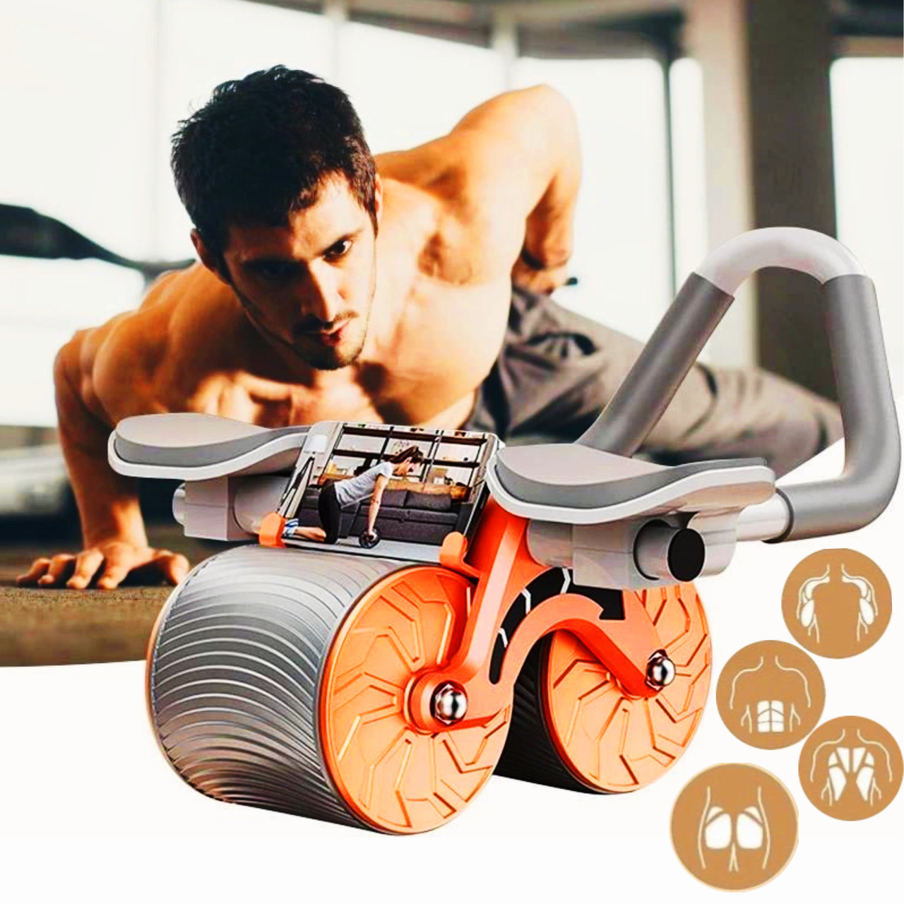 Фітнес-тренажер для живота Abs Wheel Roller колесо ролик для преса з тримачем смартфона