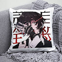 Плюшевая подушка Дазай аниме Бродячие псы Bungo Stray Dogs квадрат 35х35 см белая