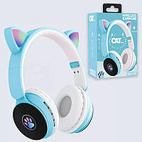 Беспроводные наушники с кошачьими ушками Wireless Headphones Bluetooth ST77M Голубые / Наушники с подсветкой