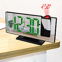 Дзеркальний годинник з проектором часу, Чорний / Настільний електронний годинник з будильником і календарем