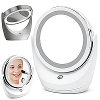 Настольное зеркало для макияжа с LED подсветкой и USB, LAMP / Косметическое круглое зеркало