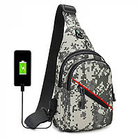Тактическая сумка-слинг 3л (30х17х5см) TY-6028, Пиксель / Мужская сумка через плечо с одной лямкой