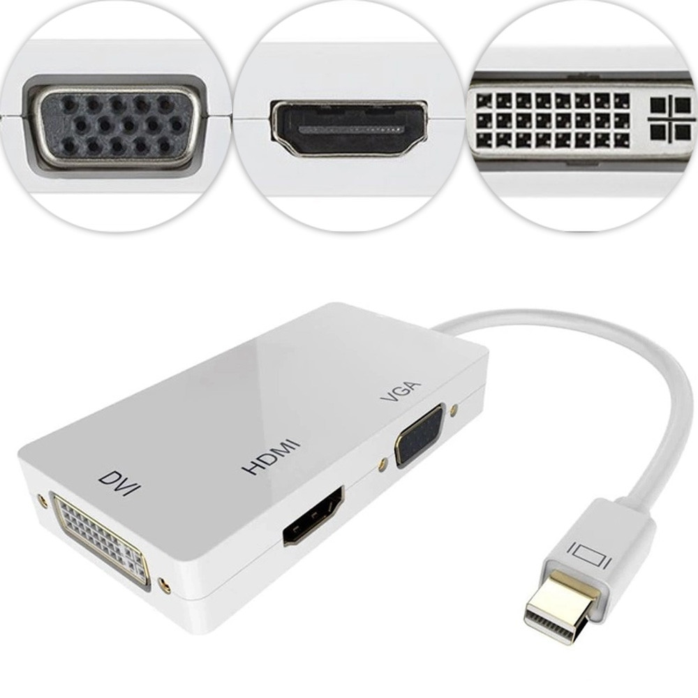 Переходник адаптер 3в1 Mini DisplayPort на HDMI, DVI, VGA / Конвертер Full HD 1080p - фото 1 - id-p2118399013