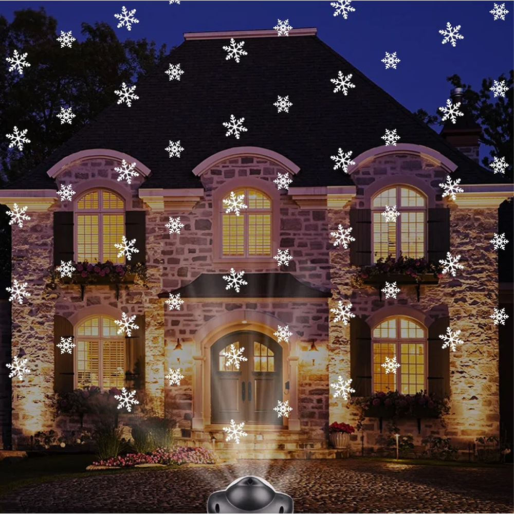 Уличный лазерный проектор LED, Снегопад, с пультом, Белый цвет / Светодиодный новогодний лазерный прожектор - фото 2 - id-p2118435340