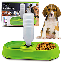 Миска для собак и котов 2в1 с автоматической поилкой, Pet Feeder, Зеленая / Пластиковая кормушка для животных