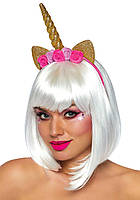 Золотой рог единорога Leg Avenue Golden unicorn flower headband, украшен цветами FIL