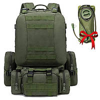 Рюкзак тактический с подсумками на 50 л, M12 (50х30х22 см) Оливковый US Army + Подарок Питьевая система на 3 л