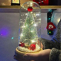 Новогодний декоративный светильник от батареек, 22см / Рождественская елка в колбе с подсветкой / LED ночник