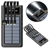 Повербанк 10000 mAh SOLAR с солнечной панелью + кабель 4в1 / Портативное зарядное устройство Power Bank