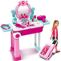 Игровой набор детский столик-трюмо в чемодане 678-208А / Салон красоты в чемоданчике / Детское трюмо