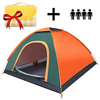 Палатка 4-местная 200х200 см, Зеленая + Подарок Коврик для пикника Slide B / Палатка на 4 персоны