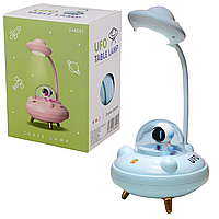 Настольная лампа аккумуляторная с USB, Космонавт, Голубая / Детский ночник НЛО / Светильник в детскую