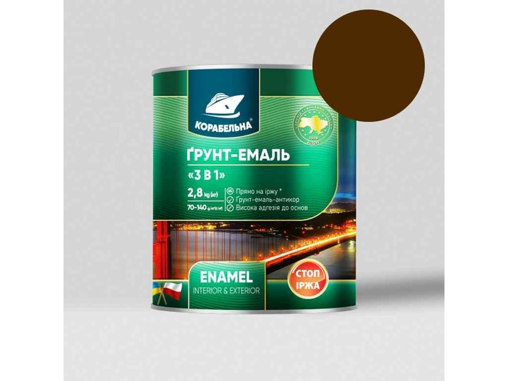 Ґрунт-емаль Шоколадний 0,9 кг 3 в 1 ТМ КОРАБЕЛЬНА, фото 1