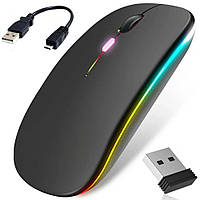 Беспроводная мышь с RGB подсветкой, Bluetooth, 1600DPI / Аккумуляторная бесшумная мышь для ПК