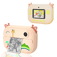 Детская фото-видео камера с моментальной печатью Жираф, с поддержкой microSD и WiFi / Детский фотоаппарат