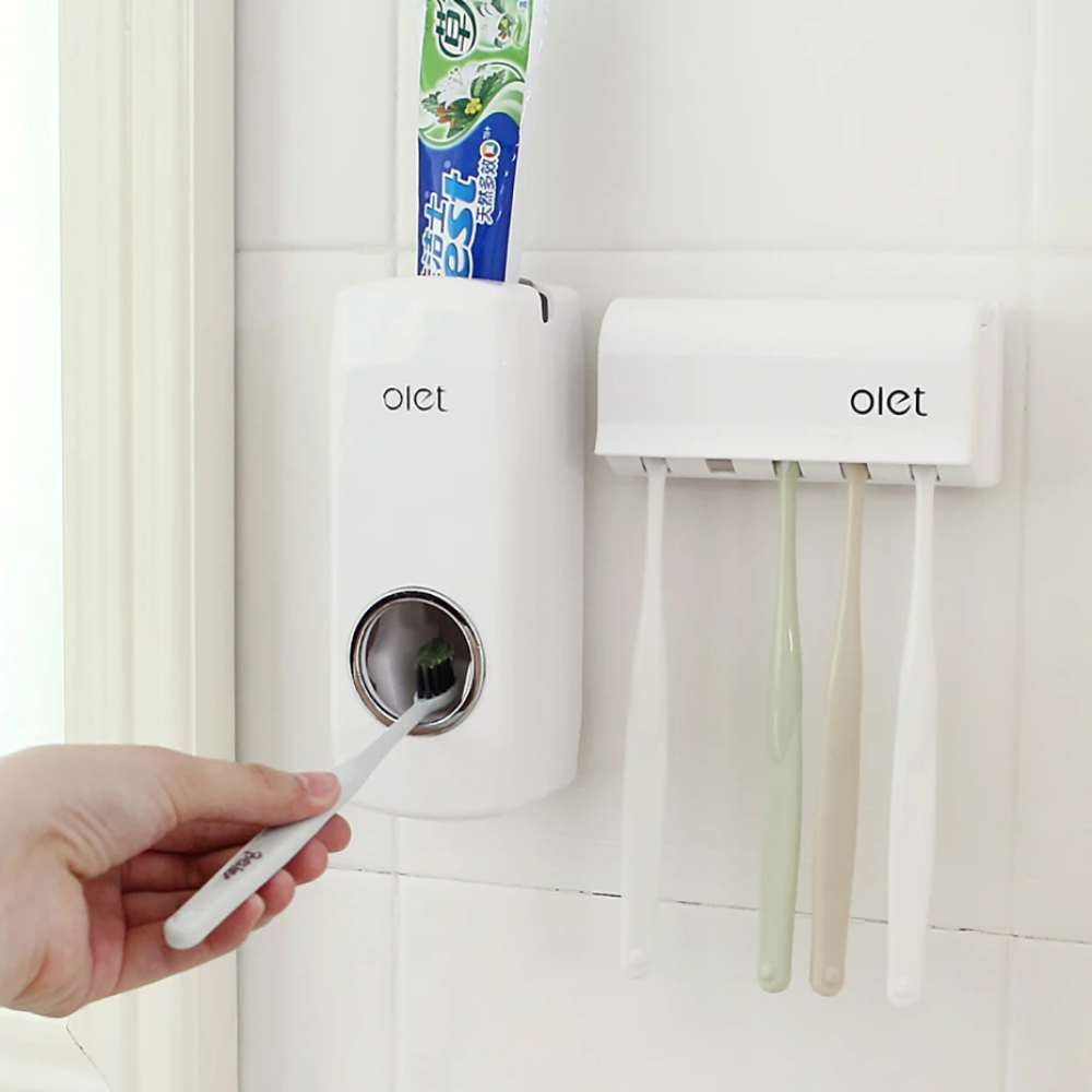 Автоматический дозатор-диспенсер для зубной пасты с держателем зубных щеток Toothpaste Dispense, Белый - фото 1 - id-p2118448246