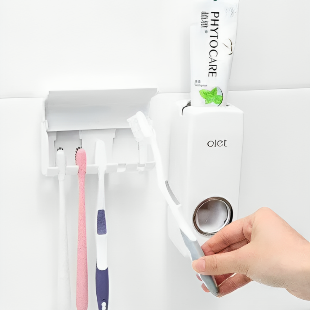 Автоматический дозатор-диспенсер для зубной пасты с держателем зубных щеток Toothpaste Dispense, Белый - фото 5 - id-p2118448246