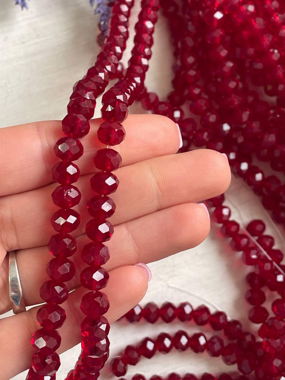 Намистини " Рондель 8 мм " кришталь , бордо нитка 60-68 шт