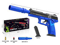 Пистолет 78815 A/C/D (60) 3 цвета, съемний глушитель. пластиковые гильзы с мягким наконечником, мишень, в