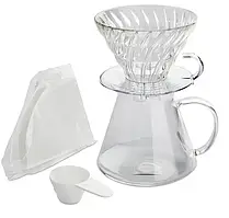 Набір Hario Glass V60 Заварник 600 мл, Пуровер скляний, Чайник Hario V60