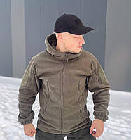 Мужская тактическая флисовая куртка Олива с капюшоном