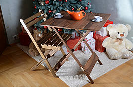 Стіл + стілець складаний набір для кавові. Тонований венге темно-коричневий. Столик і стільчик для дачі.