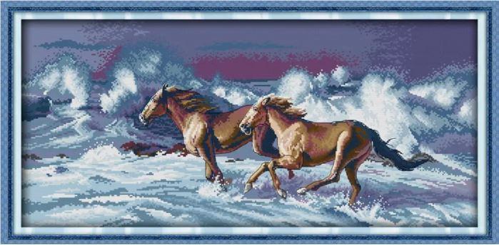 Набір для вишивання за нанесеною на канву схемою "A galloping horse 3". AIDA 14CT printed 67*34 см